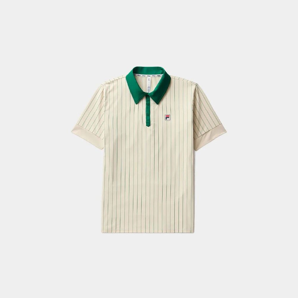 Fila Performance Iconic BB1 Tennis Polo Shirt Mens Angora Green Pinstripe Tennis